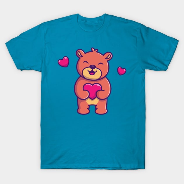 Cute Teddy Bear Holding Love Cartoon T-Shirt by Catalyst Labs